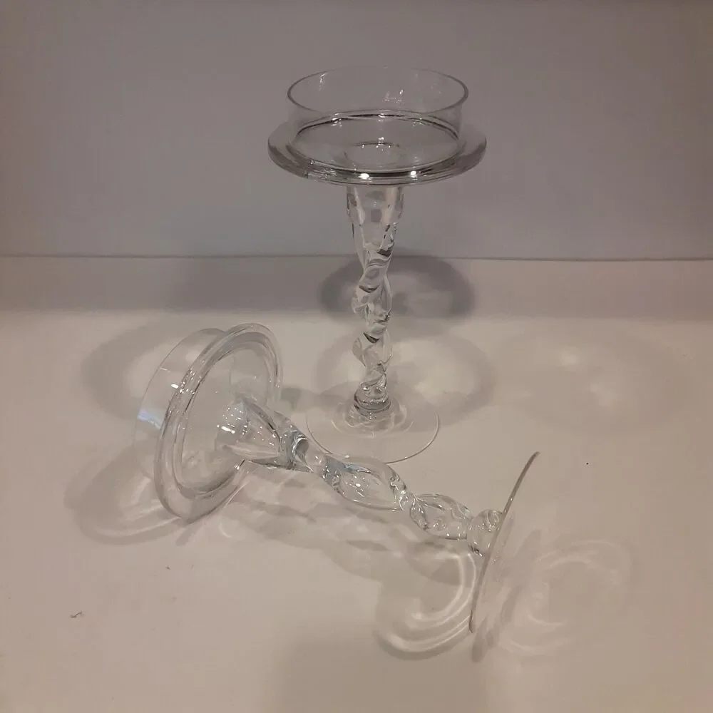 Twisted Pillar Glass Candle Holders x2 Versatile Decor